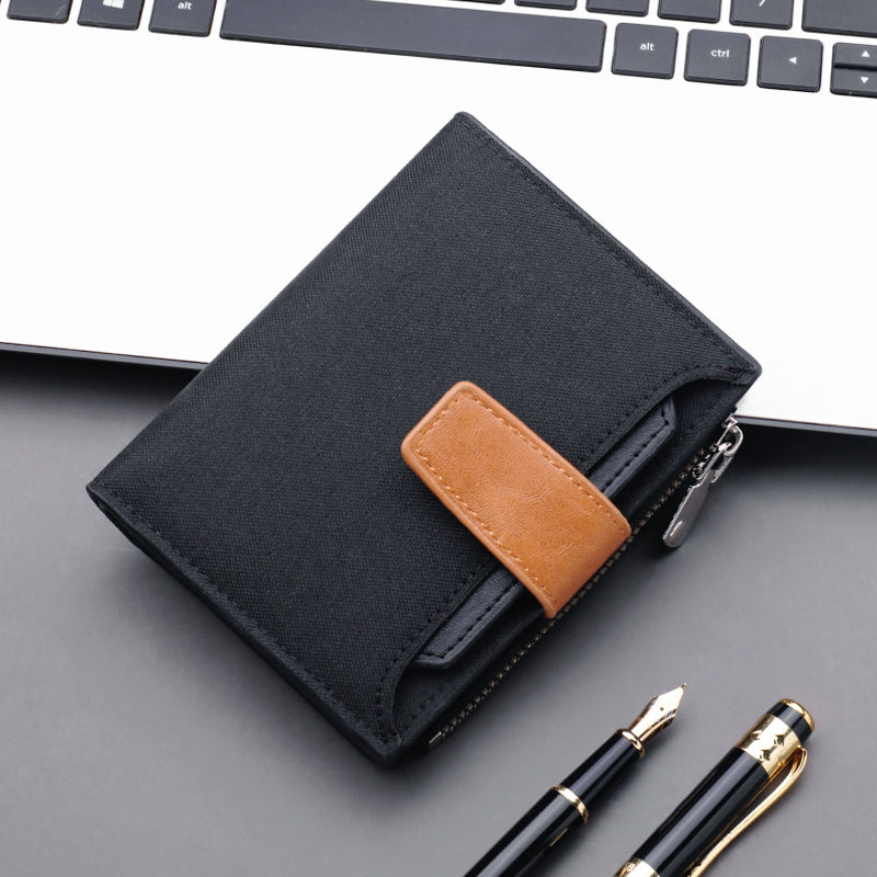 Compact RFID Wallet for Men - Canvas & Leather, Slim Bifold Design