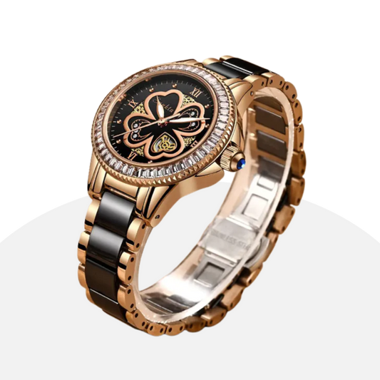 Luxury Women's Ceramic Watch with Diamond Accents & Unique Dial