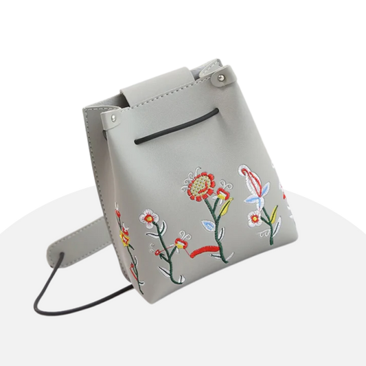 Floral Embroidered Bucket Bag - Chic & Compact Crossbody