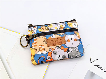 Cute Bear Print Mini Wallet - Double Zipper Coin Purse