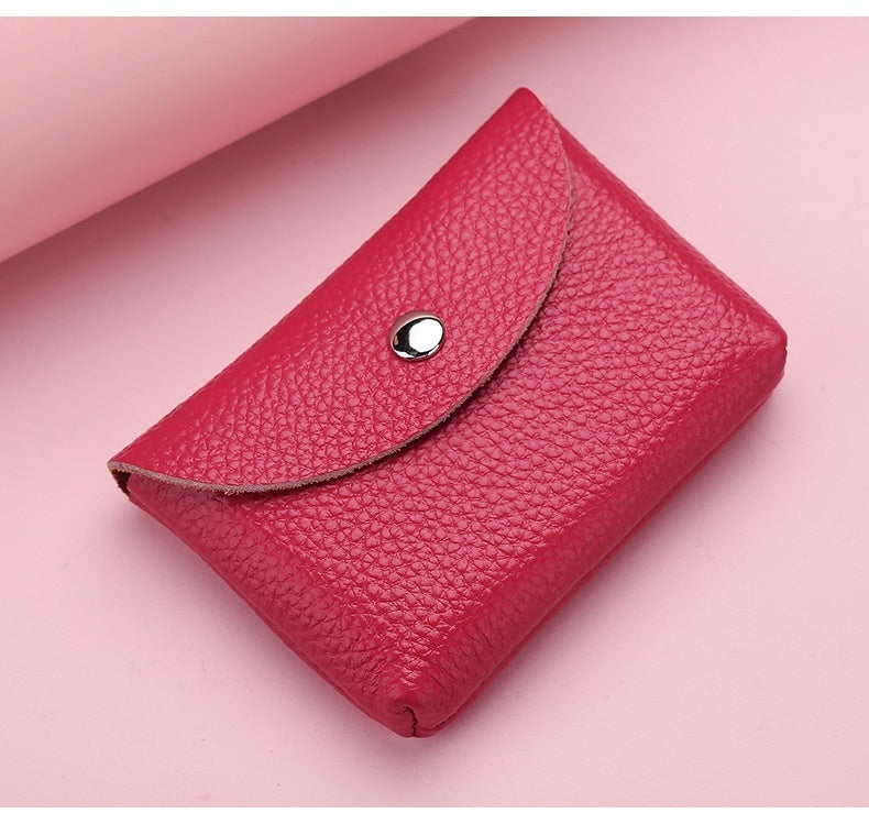 Compact Leather Card Holder Wallet Women's Mini Purse Pink