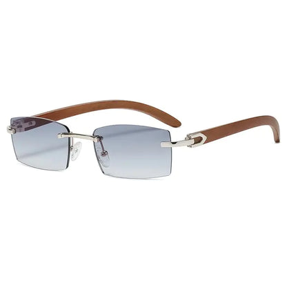 Luxe Rimless Sunglasses - Wood Temples, Gold Accents, UV Protection