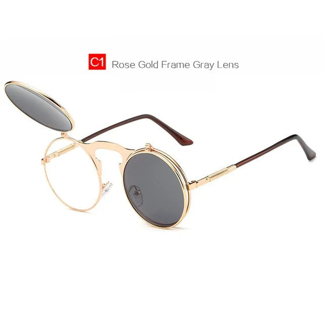 Retro Round Flip-up Sunglasses | Rose Gold Frame | UV Protection