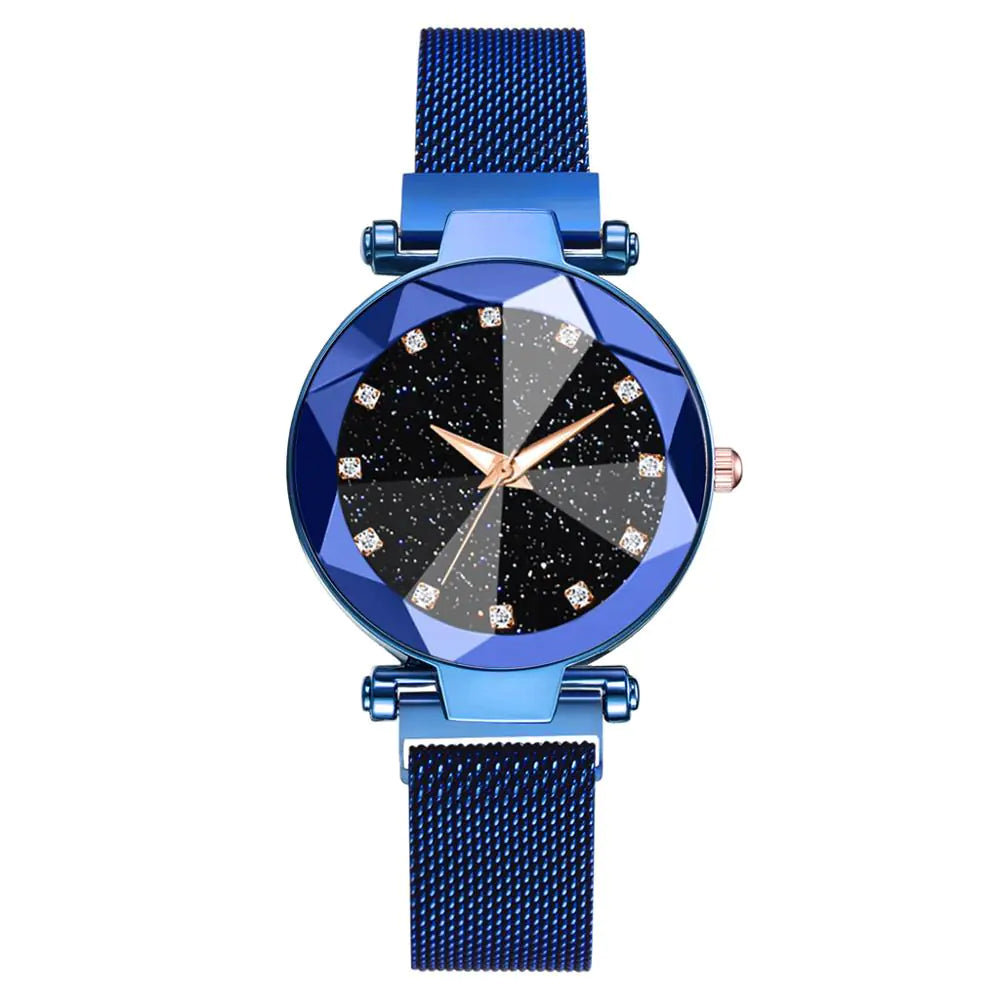 Elegant Women's Rose Gold Starry Sky Magnetic Watch