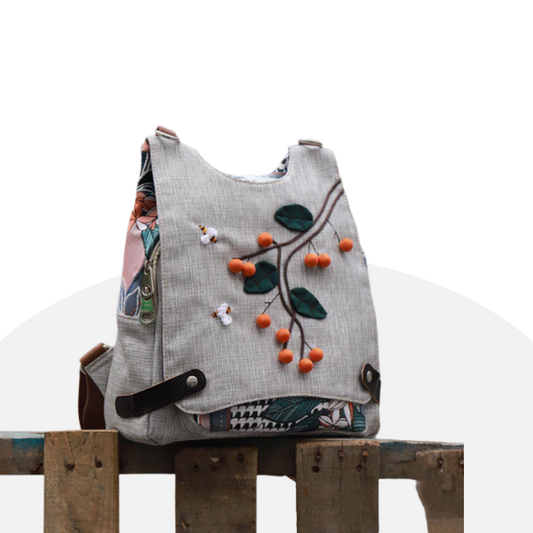 Hand Embroidered Canvas Backpack - Unique & Artistic