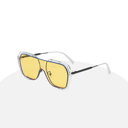 Futuristic Oversized Sunglasses - Transparent Frame, Yellow Lenses, UV400