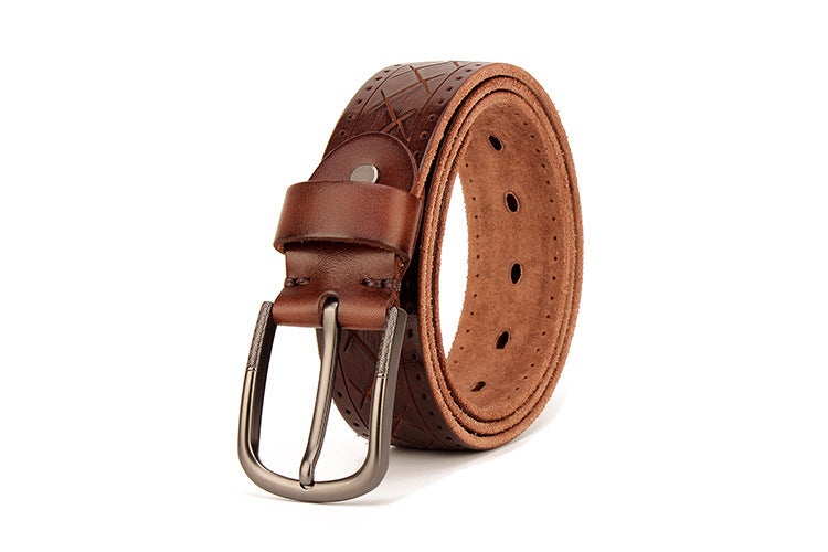 Genuine Leather Belt - Casual Style, Durable, Perfect Fit with Adjustable Buckle