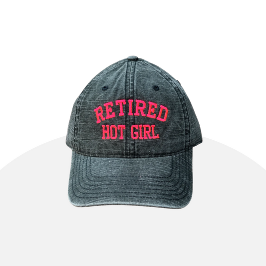 Distressed Black "Retired Hot Girl" Trucker Hat with Leopard Accent