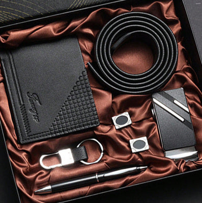 Fancybuy Men's Gift Set: Leather Wallet, Belt, Pen, Keychain, Luxury Box