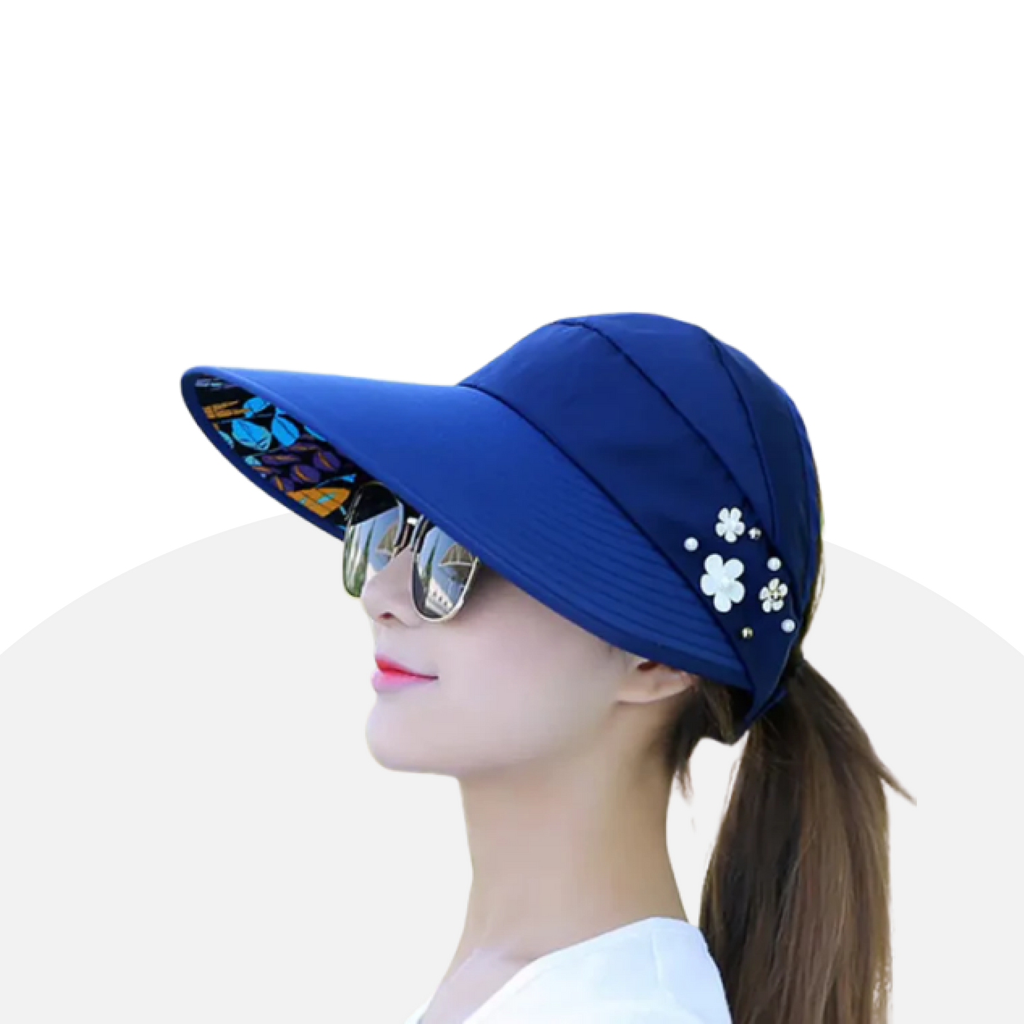 Elegant Pearl Flower Sun Visor - Wide Brim UV Protection