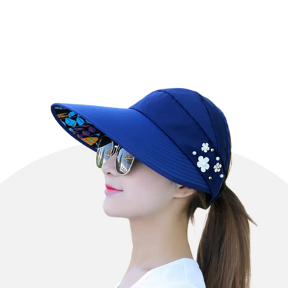 Elegant Pearl Flower Sun Visor - Wide Brim UV Protection