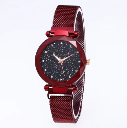 Elegant Women's Rose Gold Starry Sky Magnetic Watch