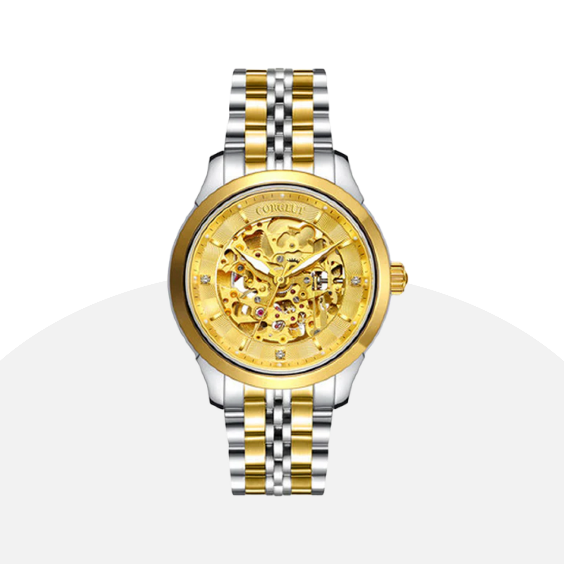 CORGEUT Men's Gold Automatic Watch | Skeleton Dial | Stainless Steel