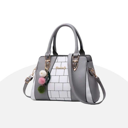 Chic Checkered Tote Bag - Stylish, Spacious, with Pom-Pom Charm