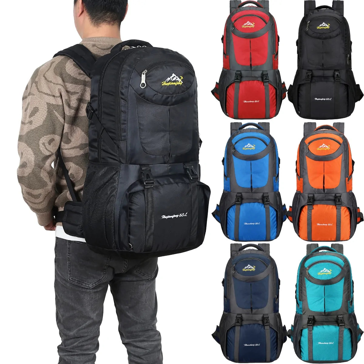 Haosheng 60L Hiking Backpack - Durable, Water-Resistant, Multi-Compartment