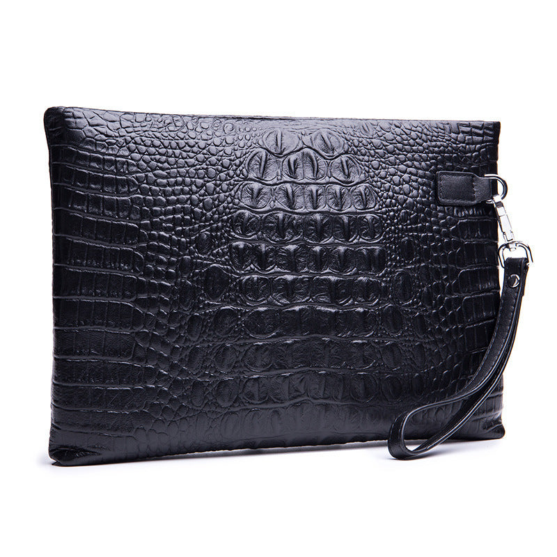 Luxurious Crocodile Embossed Leather Clutch - Stylish, Spacious, Versatile