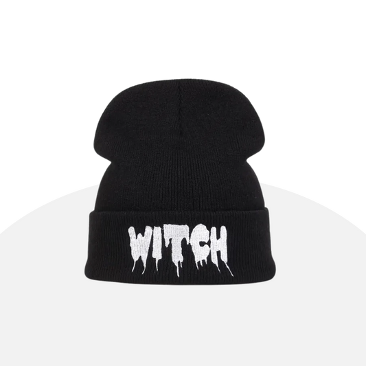 Embrace the Magic: Black Beanie with Dripping "Witch" Embroidery