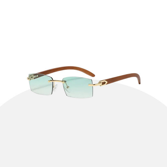 Luxe Rimless Sunglasses - Wood Temples, Gold Accents, UV Protection