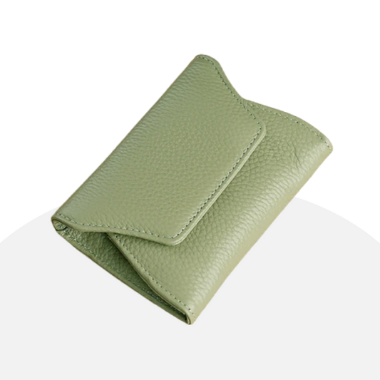 Elegant Green Leather Wallet Women's Bifold Compact Minimalist Purse