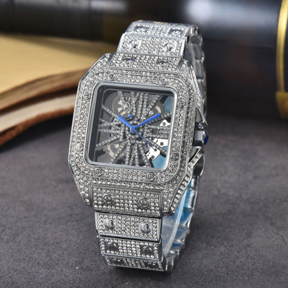 Iced-Out Rose Gold Men's Watch Diamond Luxury Skeleton Automatic