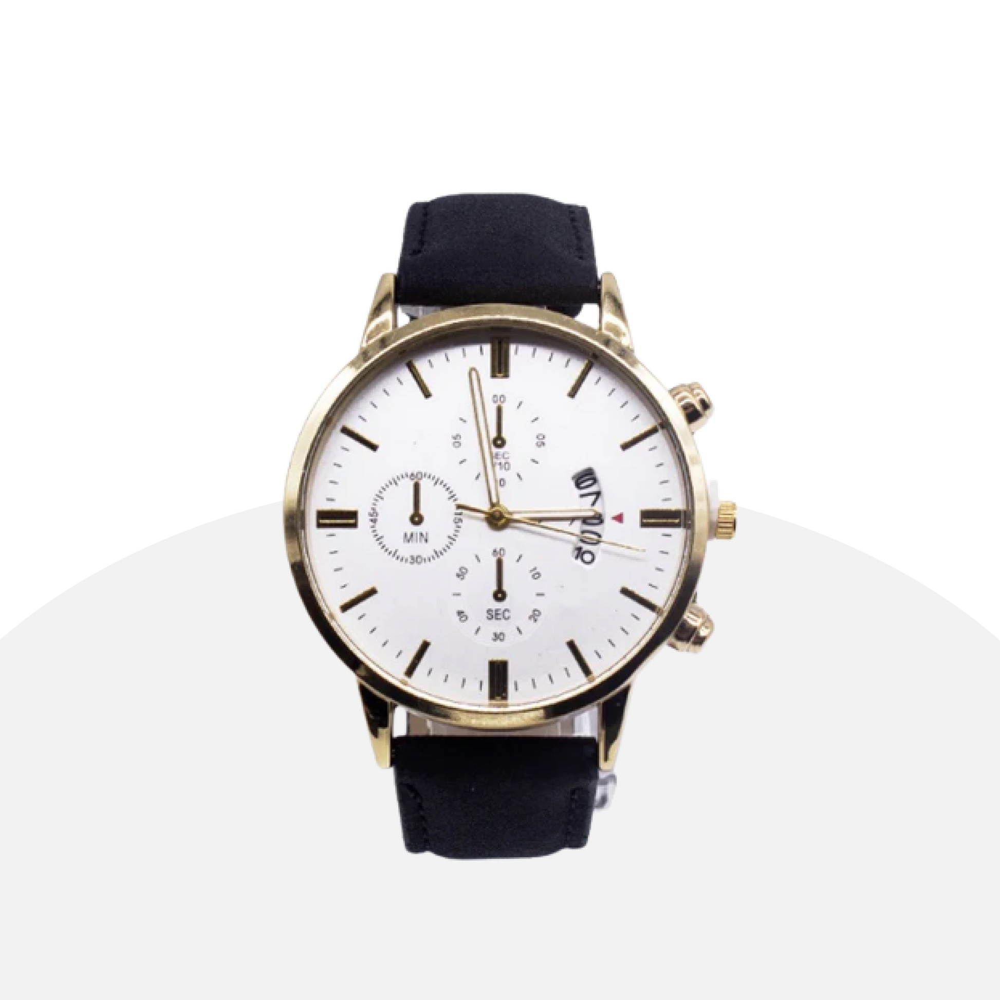 Classic Gold-Accented Watch with Black Leather Band - Timeless Style