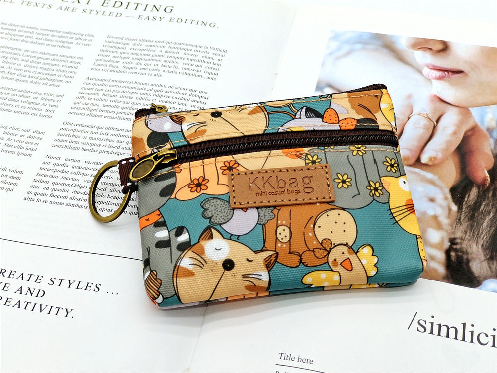 Cute Bear Print Mini Wallet - Double Zipper Coin Purse