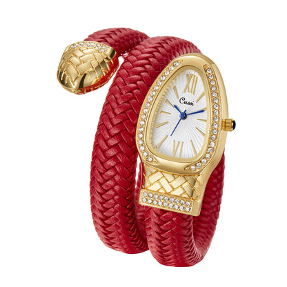 Cussi Women's Snake Watch - Unique Braided Leather & Crystal