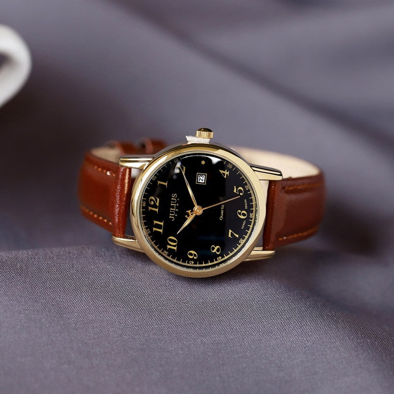 Classic Julius Quartz Watch with Brown Leather Strap