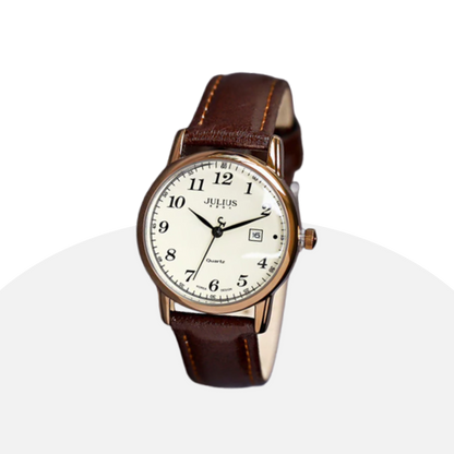 Classic Julius Quartz Watch with Brown Leather Strap