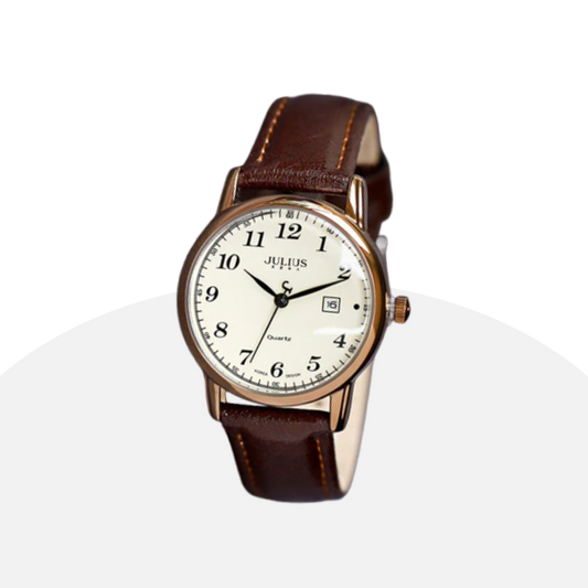 Classic Julius Quartz Watch with Brown Leather Strap