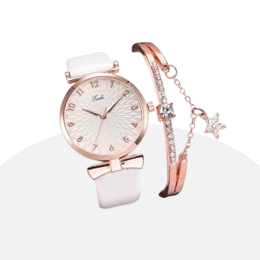 Women's Rose Gold Watch & Bracelet Set - Elegant & Fashionable