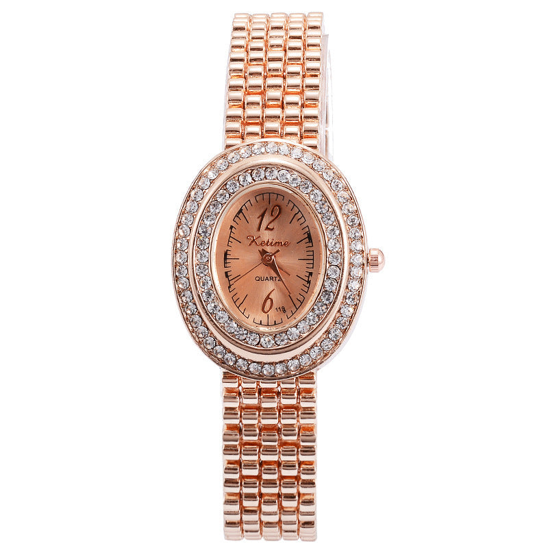 Ketime Women's Rose Gold Oval Watch Diamond Quartz Elegant Fashion