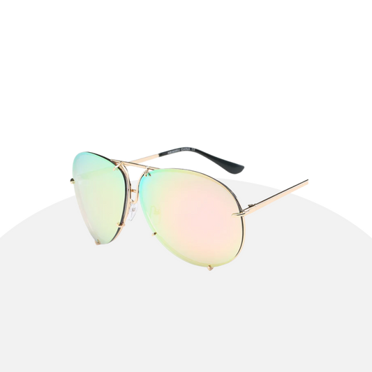 Oversized Aviator Sunglasses - Mirrored Lenses, Double Bridge, UV Protection