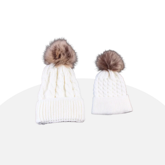 Mommy & Me Knit Beanies - Cozy Winter Set with Pom-Poms