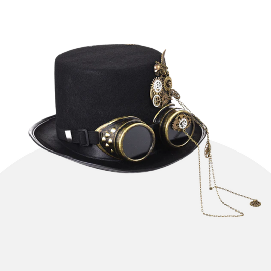 Steampunk Top Hat with Goggles - Victorian Flair, Industrial Edge