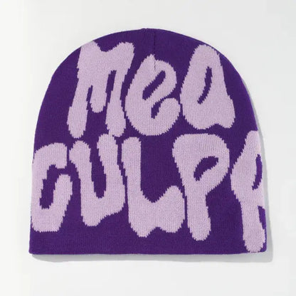 Statement "Mea Culpa" Beanie - Bold Knitted Style