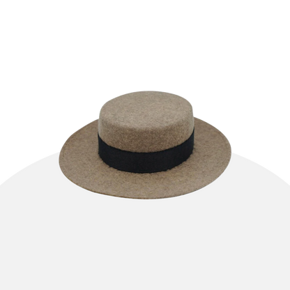 Classic Boater Hat - Wool Felt, Timeless Style, Black Band Accent