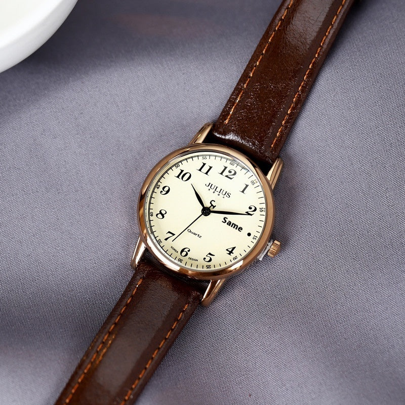 Classic Julius Quartz Watch with Brown Leather Strap