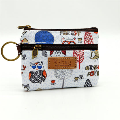 Cute Bear Print Mini Wallet - Double Zipper Coin Purse