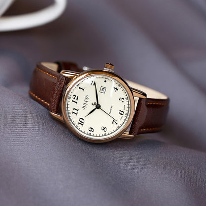 Classic Julius Quartz Watch with Brown Leather Strap