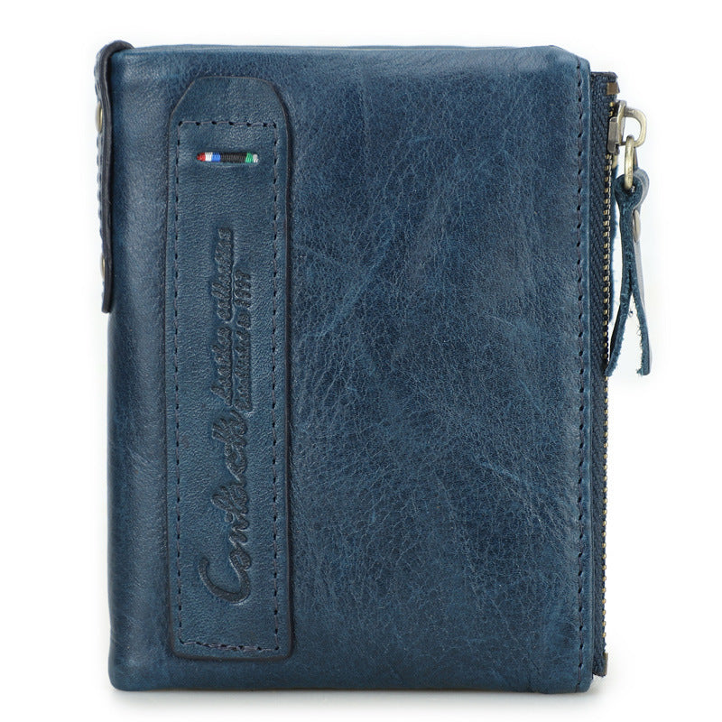 Genuine Leather Men's Wallet with Multiple Zippered Pockets