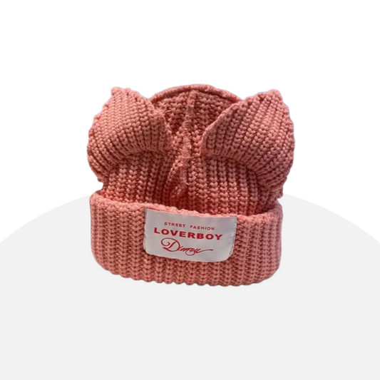 Playful Cat Ears Beanie - White Knit Loverboy