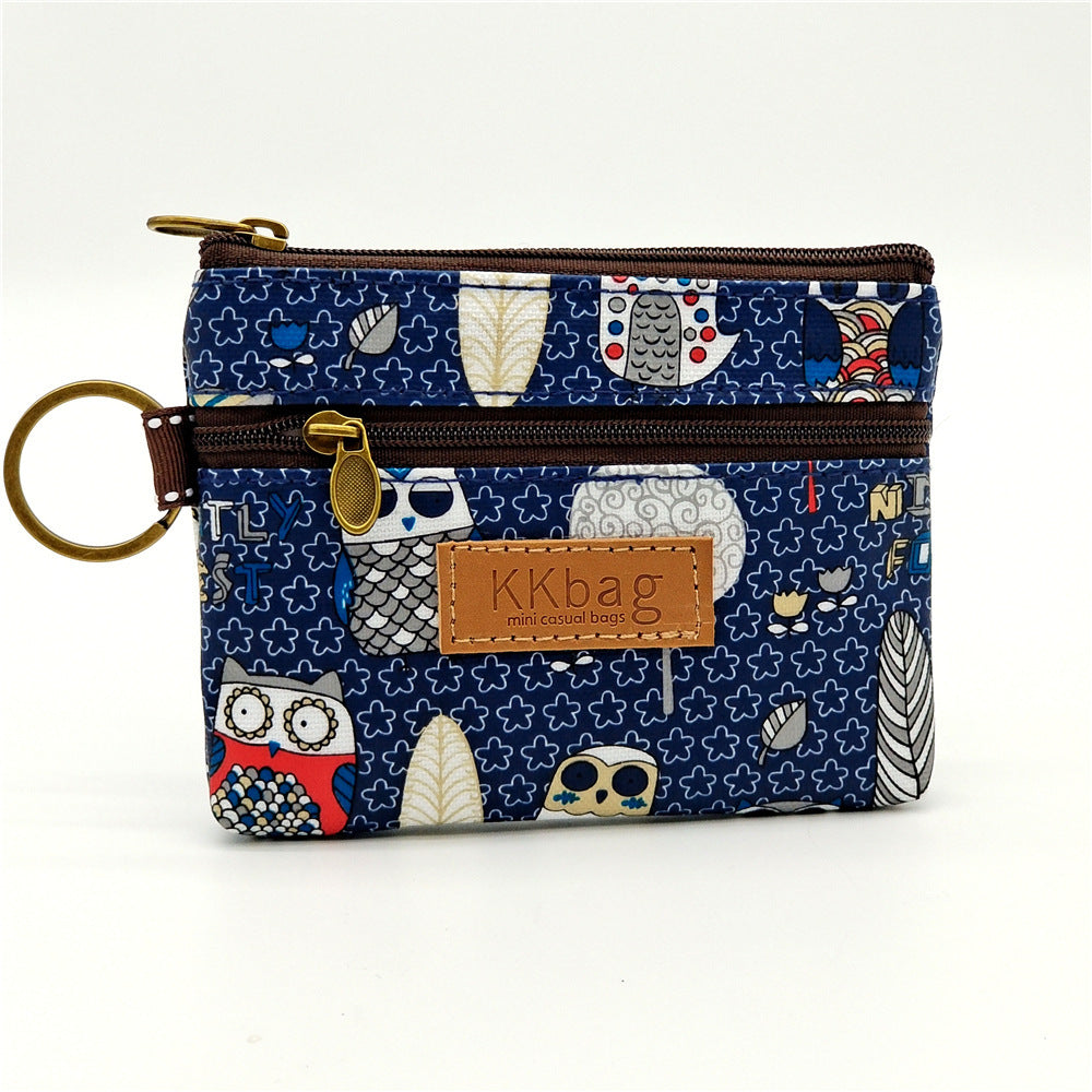 Cute Bear Print Mini Wallet - Double Zipper Coin Purse