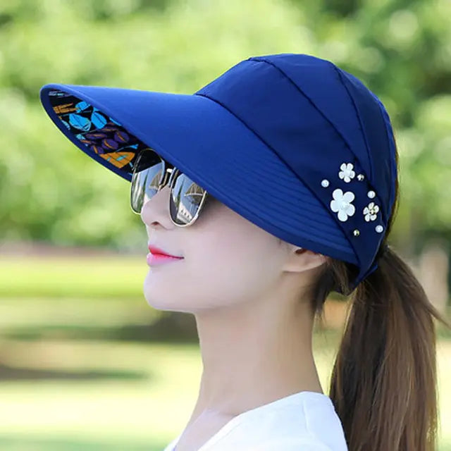 Elegant Pearl Flower Sun Visor - Wide Brim UV Protection