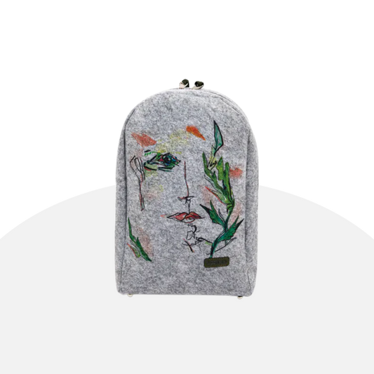 Artistic Felt Backpack - Unique Face Design, Eco-Chic Style