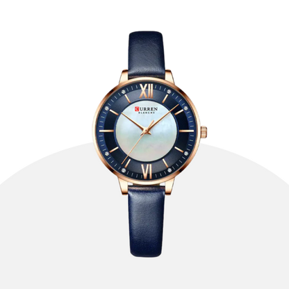 Curren Blanche Women's Rose Gold Watch with Blue Leather Band