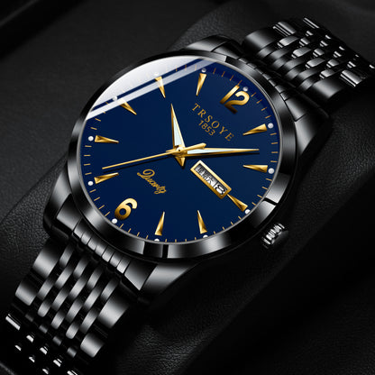 Classic TRSOYE Men's Watch - Blue Dial, Leather Strap, Quartz Movement