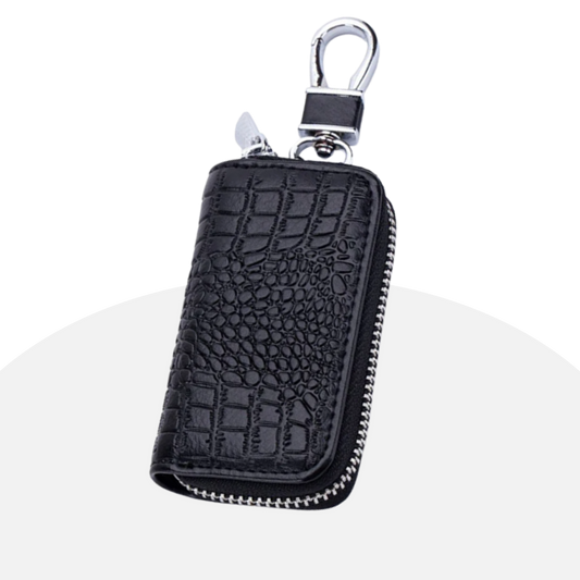 Stylish Leather Car Key Case with Zipper & Keychain