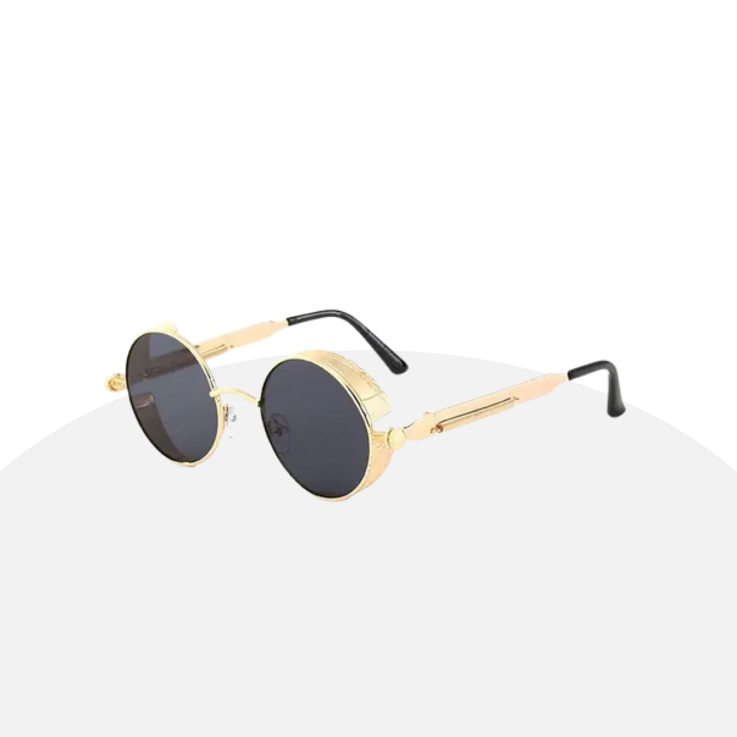 Steampunk Round Sunglasses | Gold Metal Frame | Side Shield | UV400