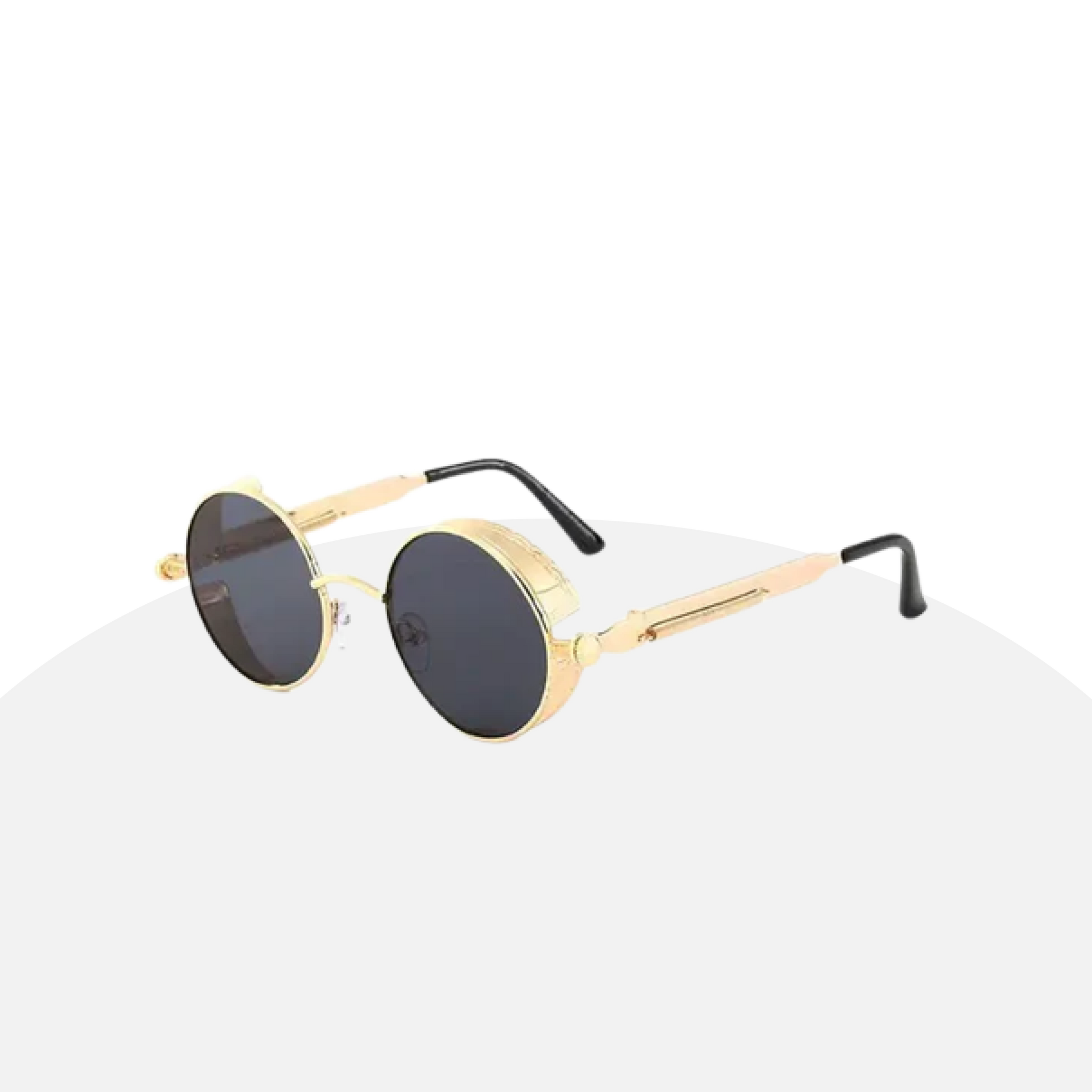 Steampunk Round Sunglasses | Gold Metal Frame | Side Shield | UV400